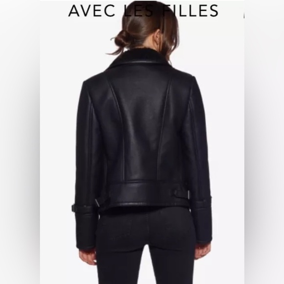 Avec les Filles Anthropologie NEW Black Faux Leather/Shearling Jacket - Picture 4 of 16